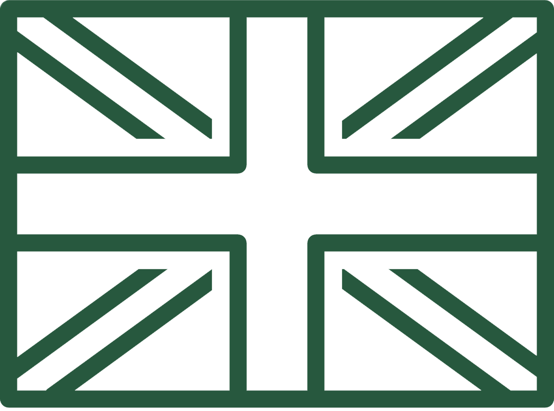 Union Jack flag outlined in green