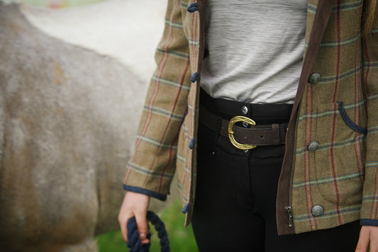 Equestrian riding belt with brass buckle